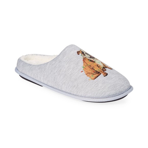 Club Room Men's Holiday Bulldog Fleece-Lined Slippers Grey Small Size 6-7 - Picture 2 of 5